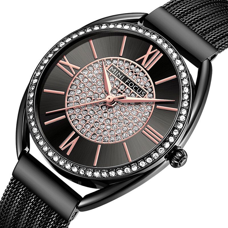 Casual Élégant Strass Décoration Cadran 3atm Étanche Femmes Montre-bracelet À Quartz Montre