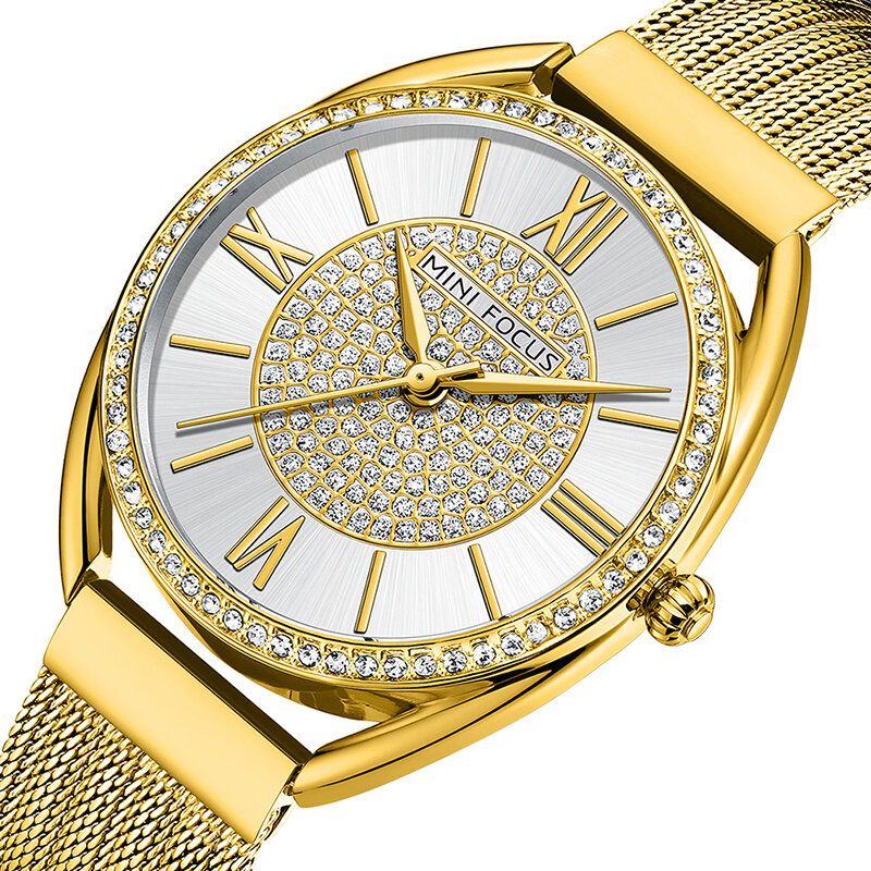 Casual Élégant Strass Décoration Cadran 3atm Étanche Femmes Montre-bracelet À Quartz Montre