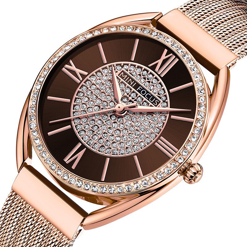 Casual Élégant Strass Décoration Cadran 3atm Étanche Femmes Montre-bracelet À Quartz Montre