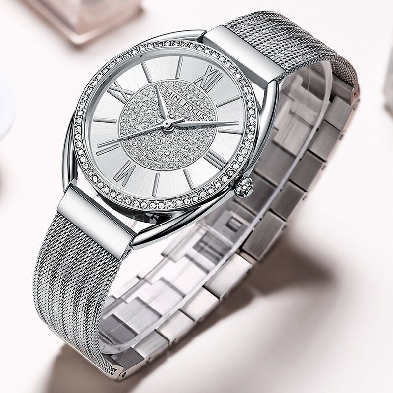 Casual Élégant Strass Décoration Cadran 3atm Étanche Femmes Montre-bracelet À Quartz Montre