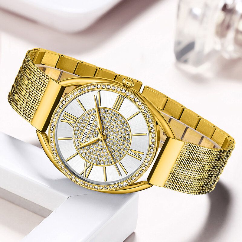 Casual Élégant Strass Décoration Cadran 3atm Étanche Femmes Montre-bracelet À Quartz Montre