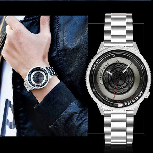 Casual Fashion Men Creative Camera Dial Bracelet En Acier Inoxydable Étanche Montre À Quartz