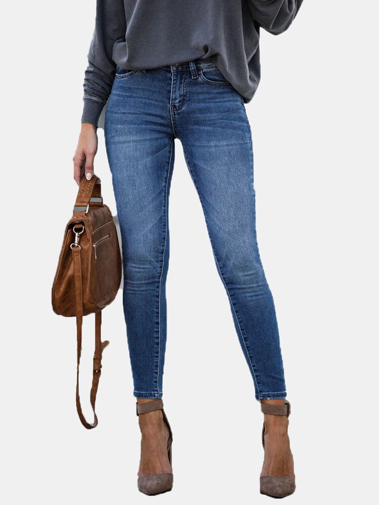 Casual Femmes Zipper Slim Long Denim Jeans