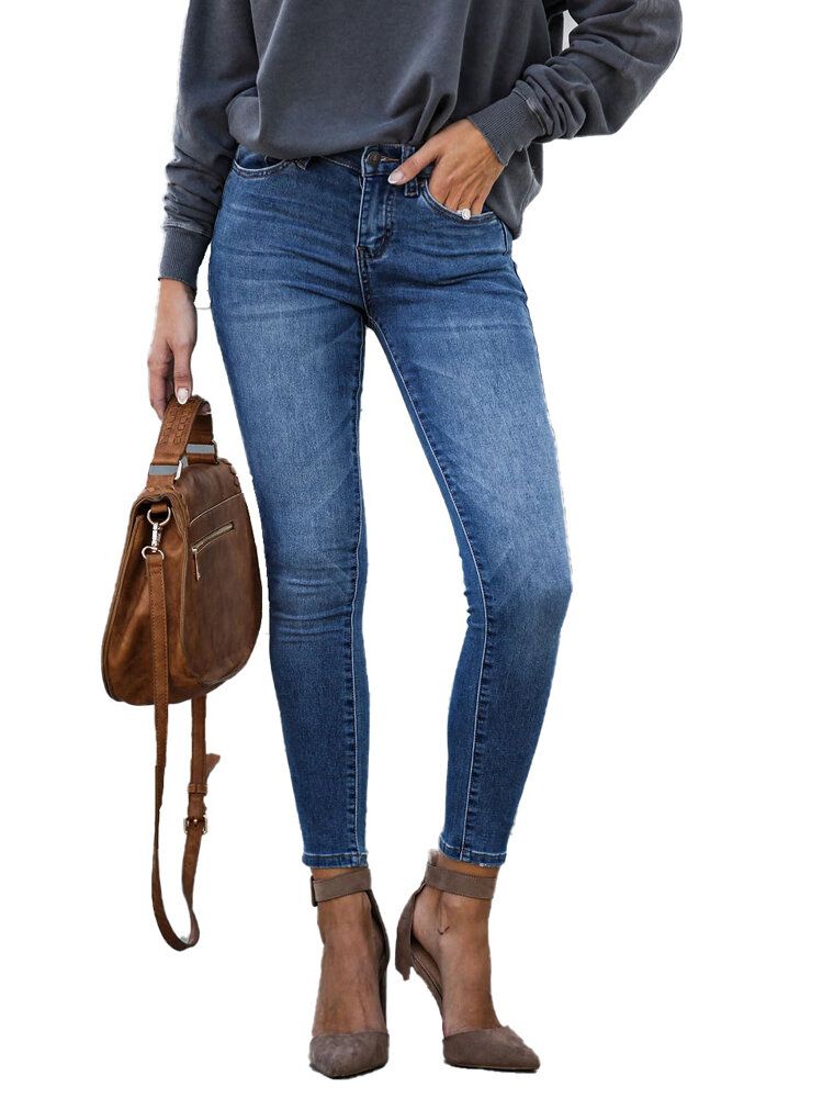 Casual Femmes Zipper Slim Long Denim Jeans