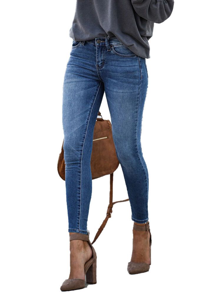 Casual Femmes Zipper Slim Long Denim Jeans