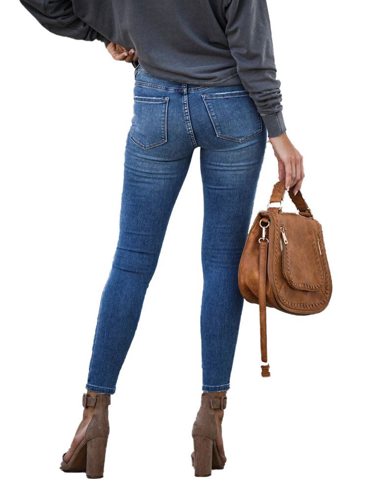 Casual Femmes Zipper Slim Long Denim Jeans