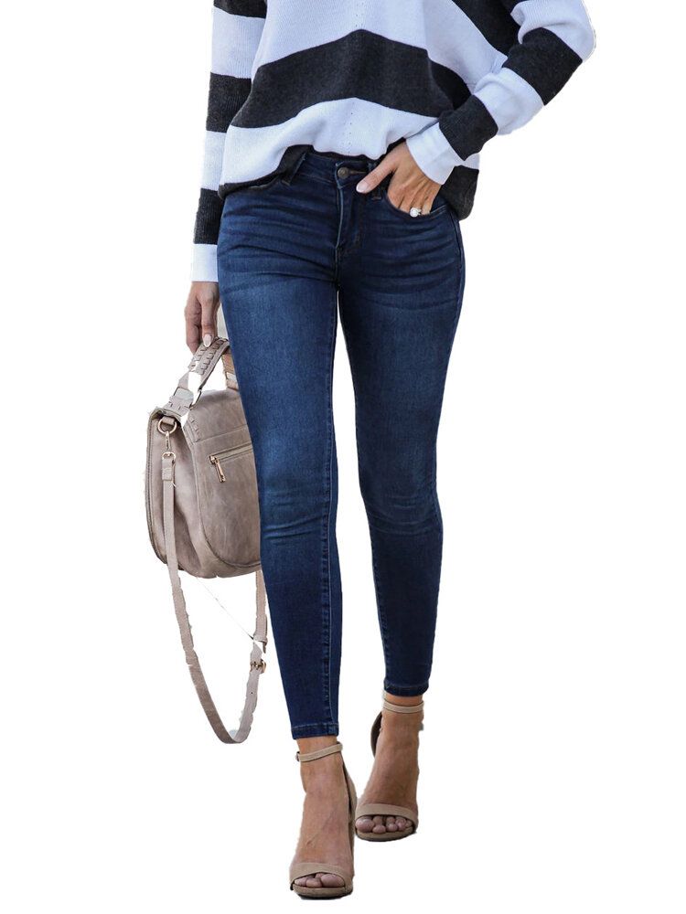 Casual Femmes Zipper Slim Long Denim Jeans