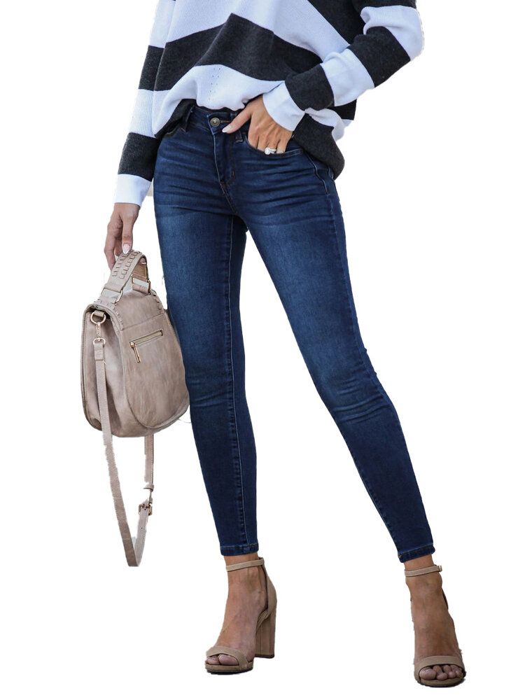 Casual Femmes Zipper Slim Long Denim Jeans