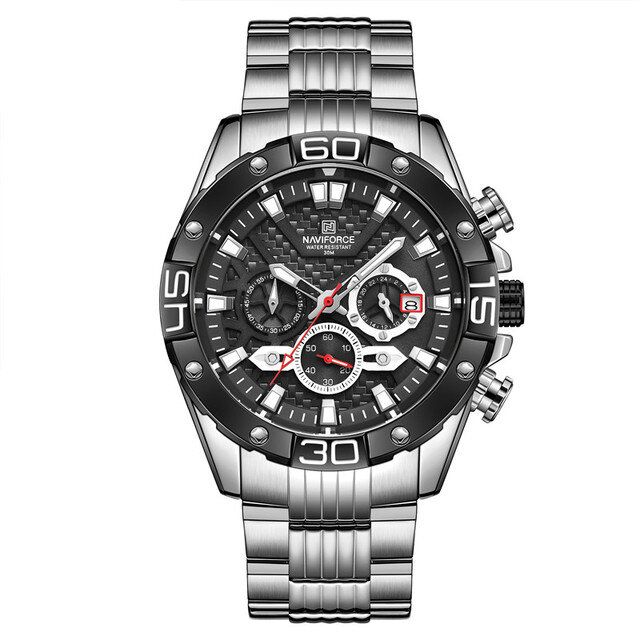 Casual Pointeur Lumineux Calendrier Chronographe Bracelet En Acier Inoxydable 3atm Étanche Hommes Montre À Quartz Montre-bracelet