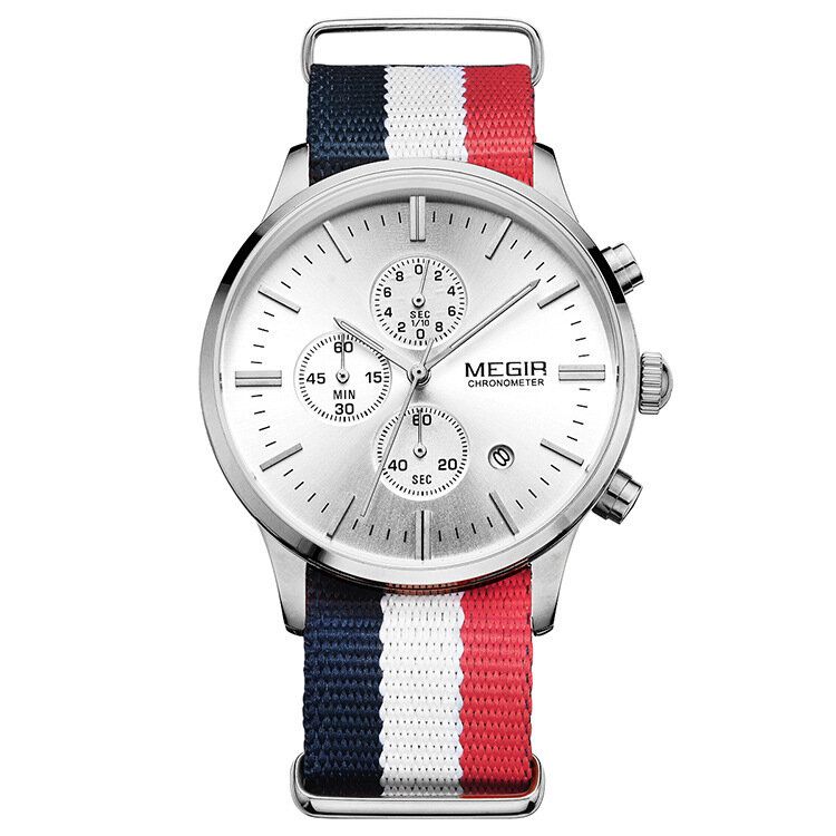 Casual Sports Multifonction Avec Calendrier Chronographe Bracelet En Tissu Étanche Hommes Montre À Quartz