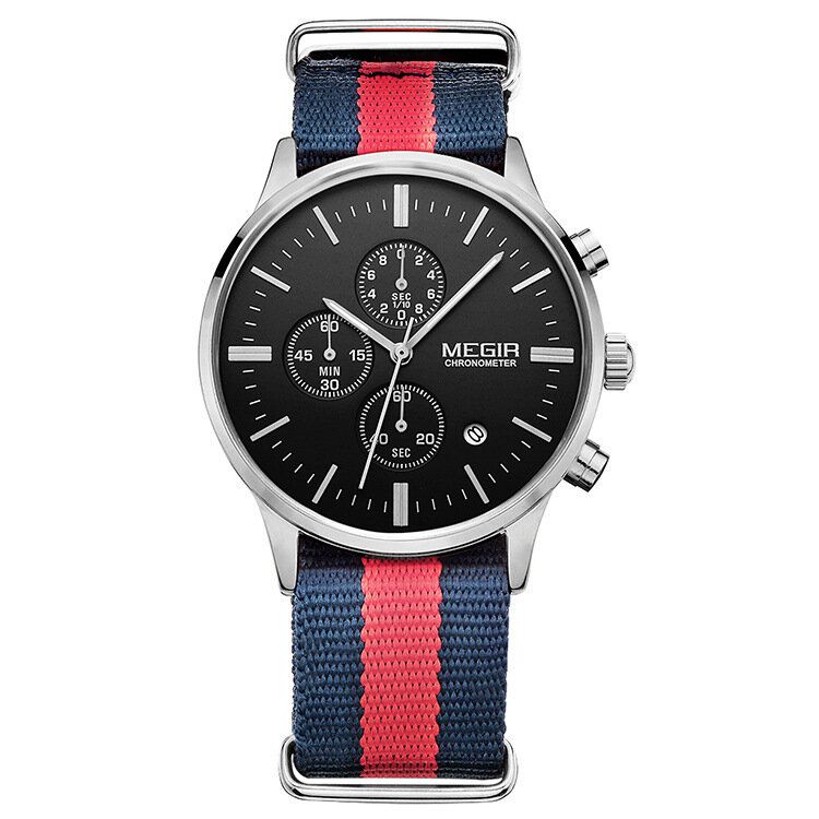 Casual Sports Multifonction Avec Calendrier Chronographe Bracelet En Tissu Étanche Hommes Montre À Quartz