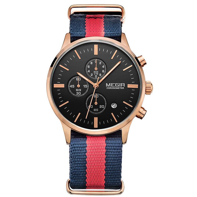 Casual Sports Multifonction Avec Calendrier Chronographe Bracelet En Tissu Étanche Hommes Montre À Quartz