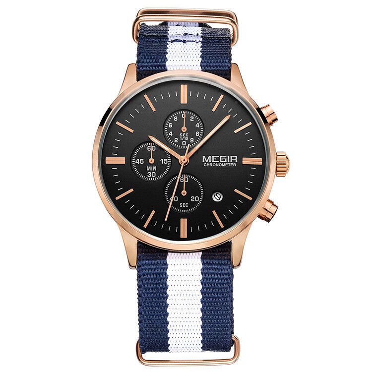 Casual Sports Multifonction Avec Calendrier Chronographe Bracelet En Tissu Étanche Hommes Montre À Quartz