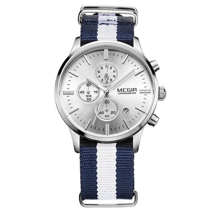 Casual Sports Multifonction Avec Calendrier Chronographe Bracelet En Tissu Étanche Hommes Montre À Quartz