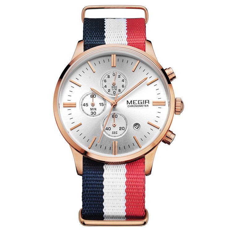 Casual Sports Multifonction Avec Calendrier Chronographe Bracelet En Tissu Étanche Hommes Montre À Quartz