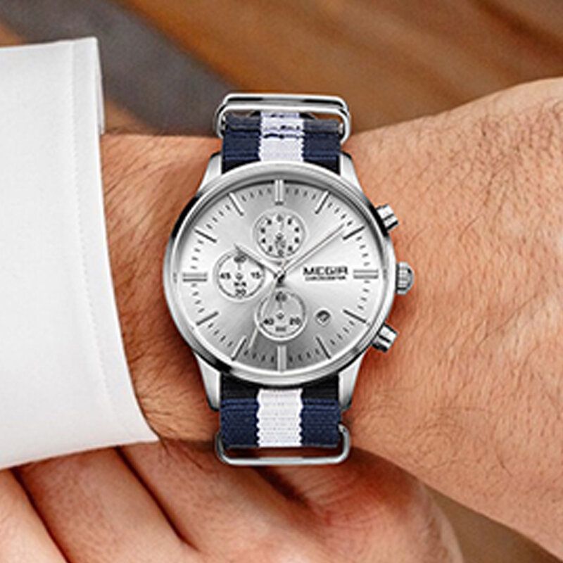 Casual Sports Multifonction Avec Calendrier Chronographe Bracelet En Tissu Étanche Hommes Montre À Quartz