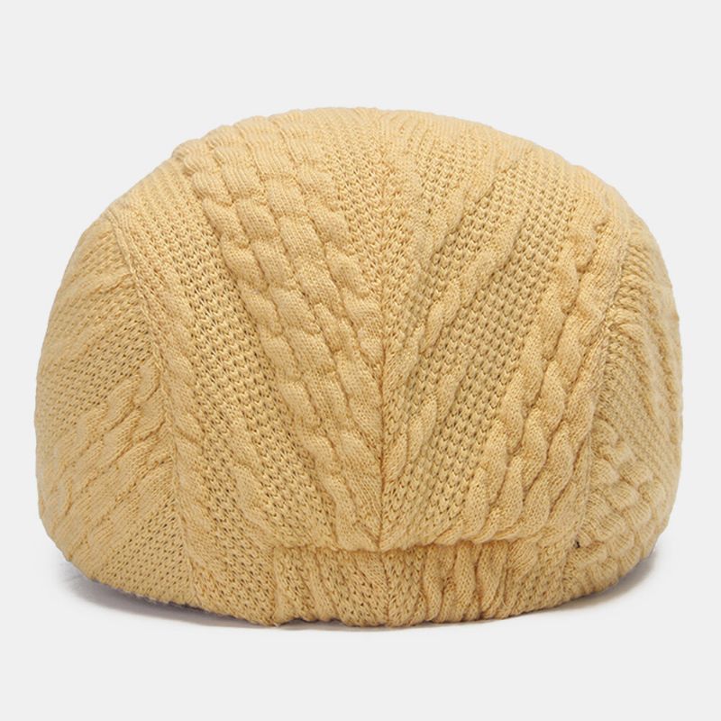 Casual Twist Knit Wool Warm Beret Cap Réglable Respirant Forward Hat Flat Hat Pour Hommes