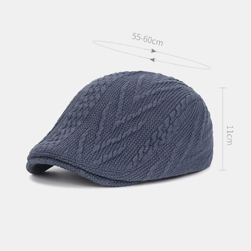 Casual Twist Knit Wool Warm Beret Cap Réglable Respirant Forward Hat Flat Hat Pour Hommes