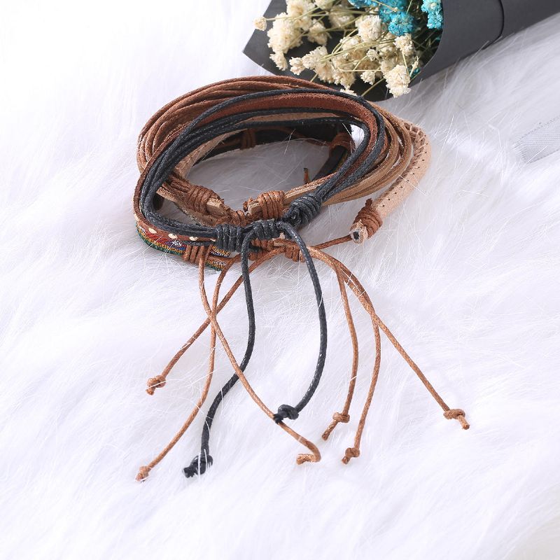 Casual Unisexe Multi Bracelet Réglable Bracelets En Cuir Tissé Pour Homme Cadeau Pour Lui Elle