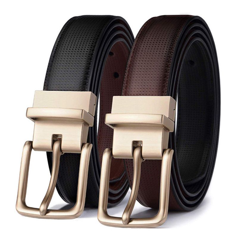 Ceinture À Boucle Ardillon Rotative À 2 Côtés En Cuir Véritable Pour Hommes