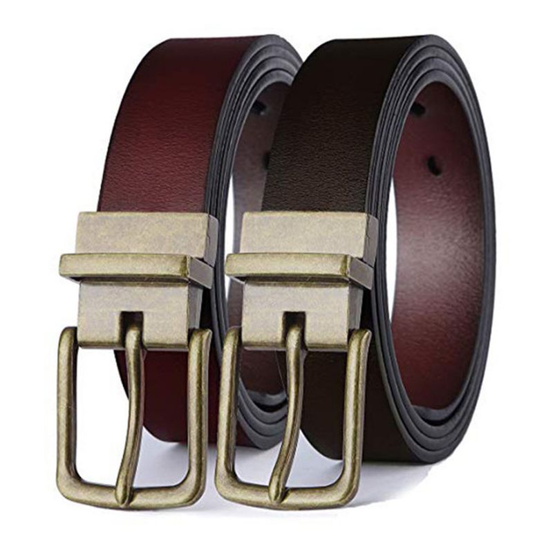 Ceinture À Boucle Ardillon Rotative À 2 Côtés En Cuir Véritable Pour Hommes