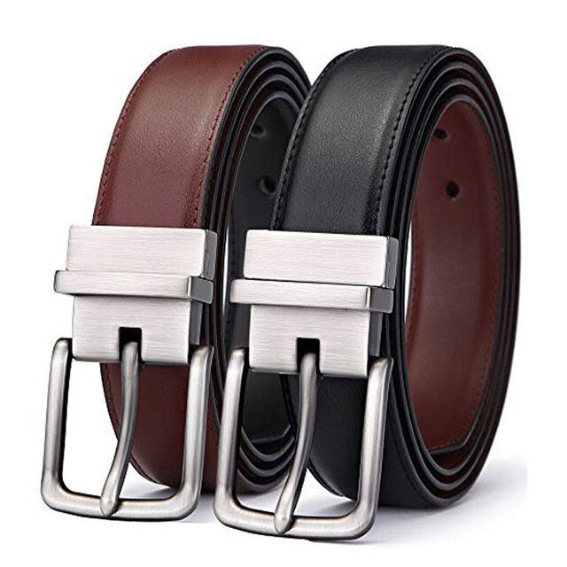 Ceinture À Boucle Ardillon Rotative À 2 Côtés En Cuir Véritable Pour Hommes