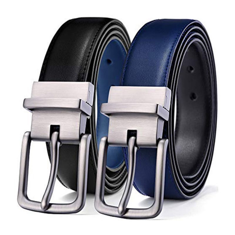 Ceinture À Boucle Ardillon Rotative À 2 Côtés En Cuir Véritable Pour Hommes