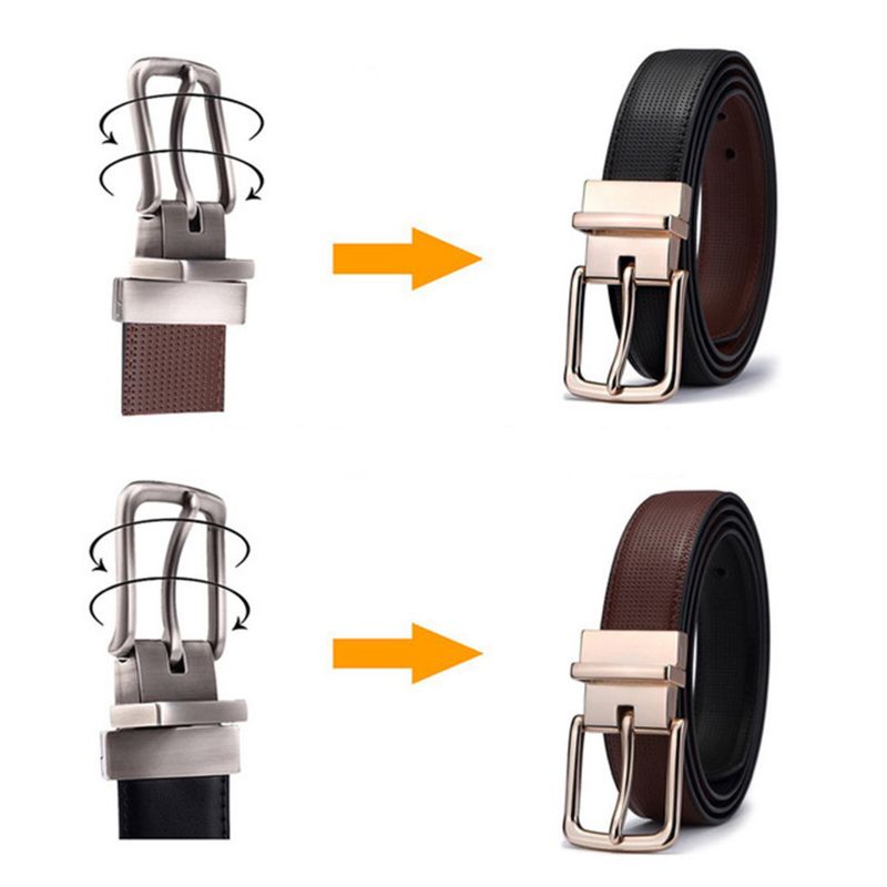 Ceinture À Boucle Ardillon Rotative À 2 Côtés En Cuir Véritable Pour Hommes