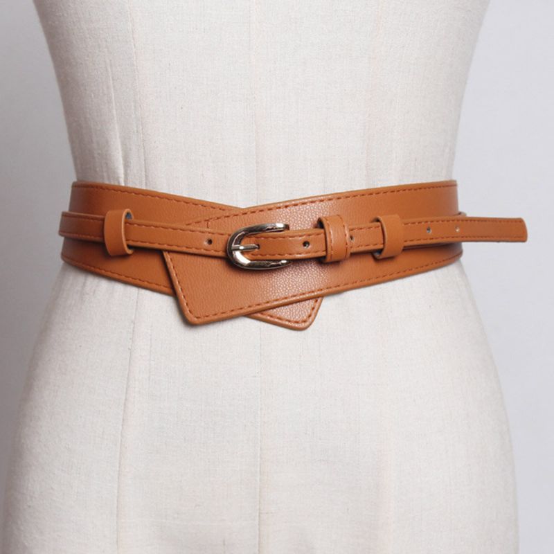 Ceinture Large Décorative En Cuir Pour Femme Avec Boucle Ardillon De Couleur Unie