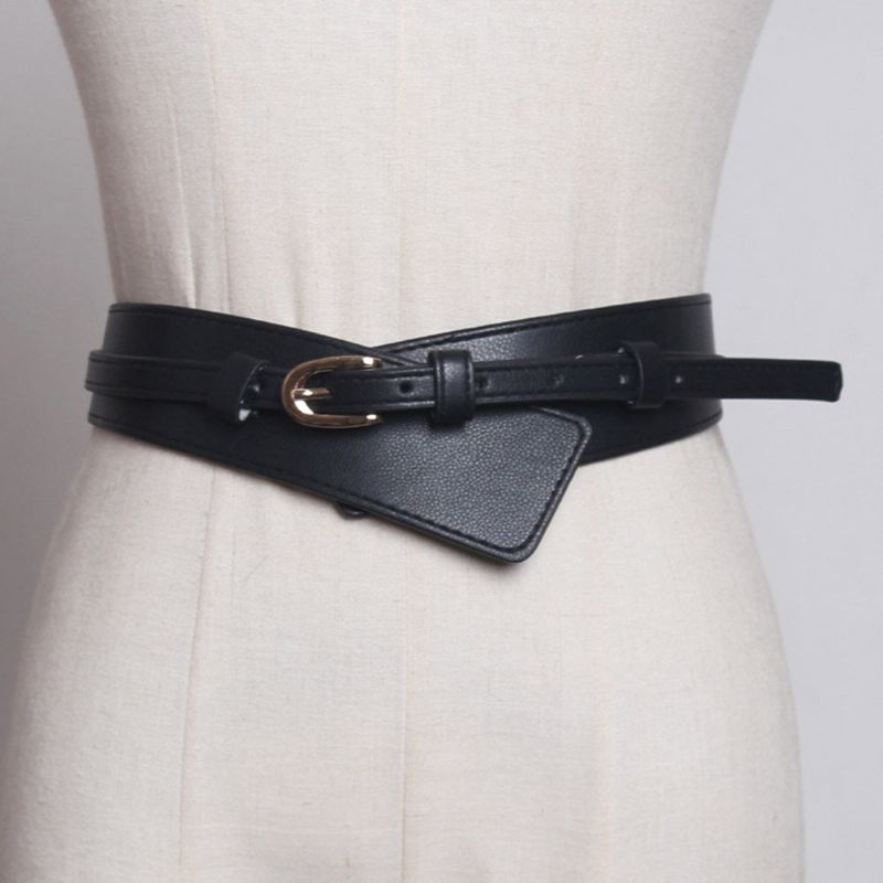 Ceinture Large Décorative En Cuir Pour Femme Avec Boucle Ardillon De Couleur Unie