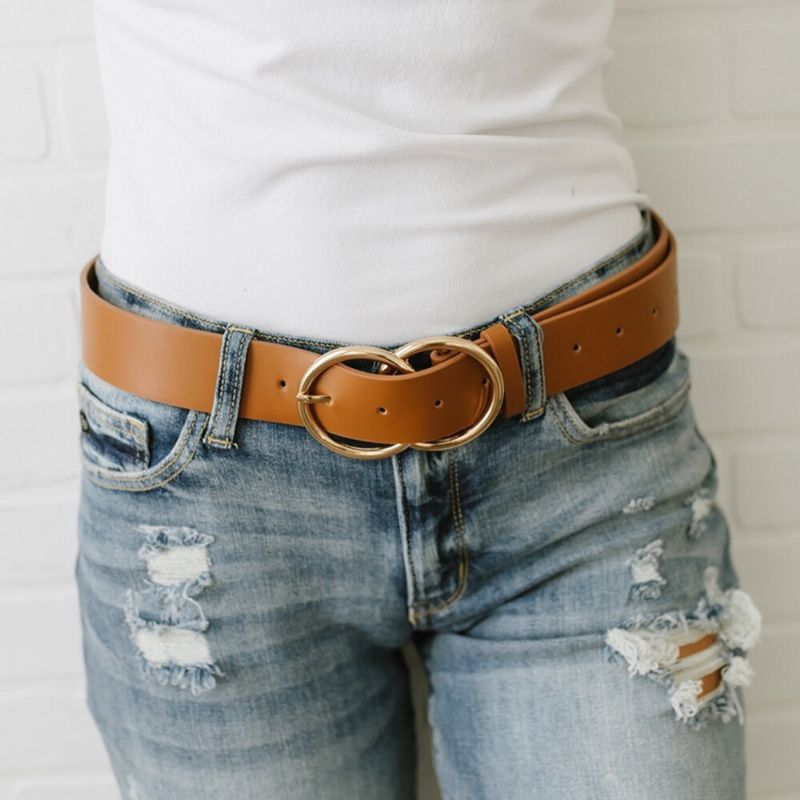 Ceinture De Pantalon À Double Boucle En Cuir Pu Pour Femmes