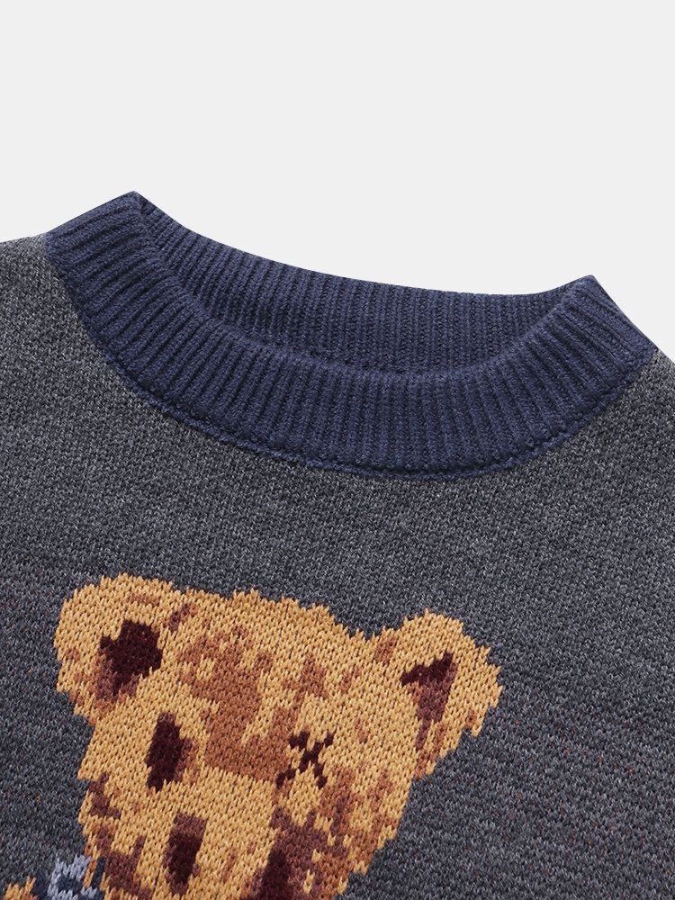 Chandails En Tricot À Col Rond À Motif D'ours Pour Hommes