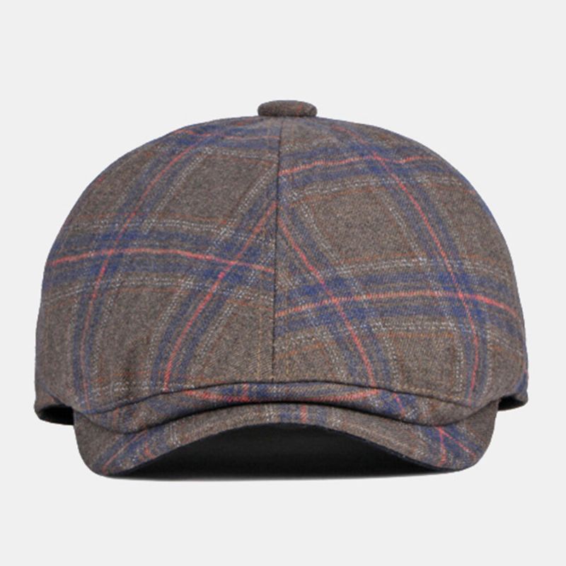 Chapeau Octogonal À Bord Incurvé À Carreaux De Couleur Pour Hommes Britannique Rétro Automne Chaud Réglable Avant Chapeau Gavroche Chapeau