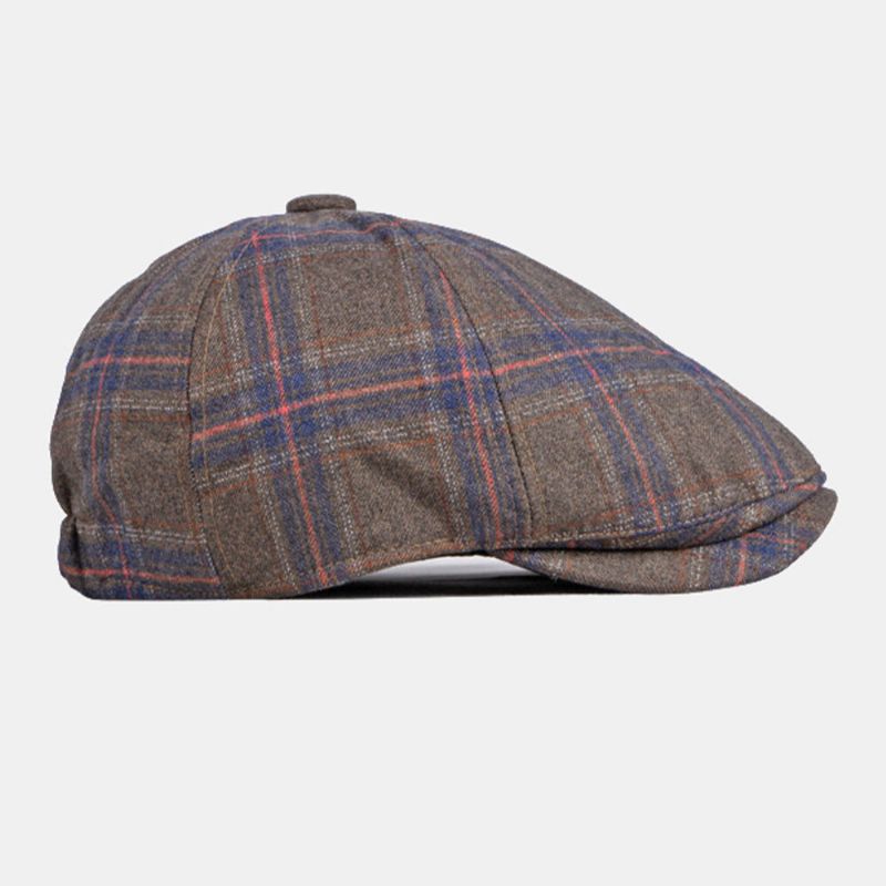 Chapeau Octogonal À Bord Incurvé À Carreaux De Couleur Pour Hommes Britannique Rétro Automne Chaud Réglable Avant Chapeau Gavroche Chapeau