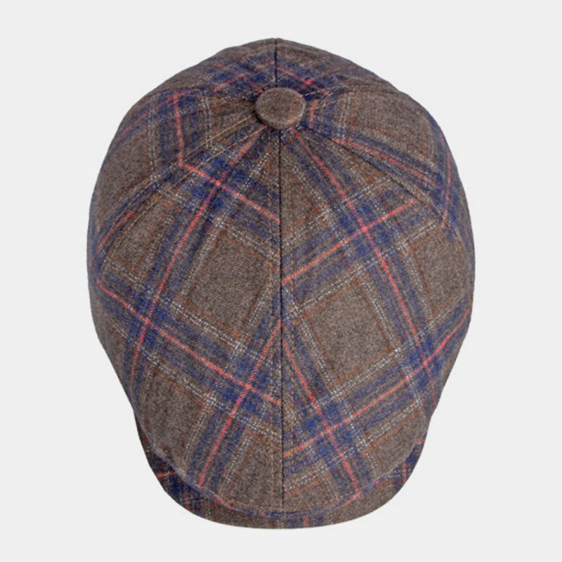 Chapeau Octogonal À Bord Incurvé À Carreaux De Couleur Pour Hommes Britannique Rétro Automne Chaud Réglable Avant Chapeau Gavroche Chapeau