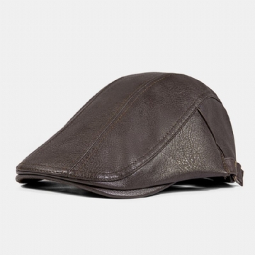 Chapeau Octogonal Pour Hommes En Cuir Épais Épais Hiver Chaud Bérets Réglables Cabbie Hat