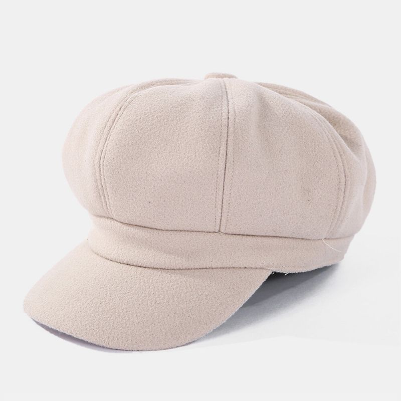 Chapeau Octogonal En Laine De Couleur Unie Pour Femmes Automne-hiver Épaissi Chaud Béret Casquette Peintre Chapeau