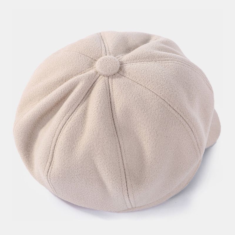 Chapeau Octogonal En Laine De Couleur Unie Pour Femmes Automne-hiver Épaissi Chaud Béret Casquette Peintre Chapeau