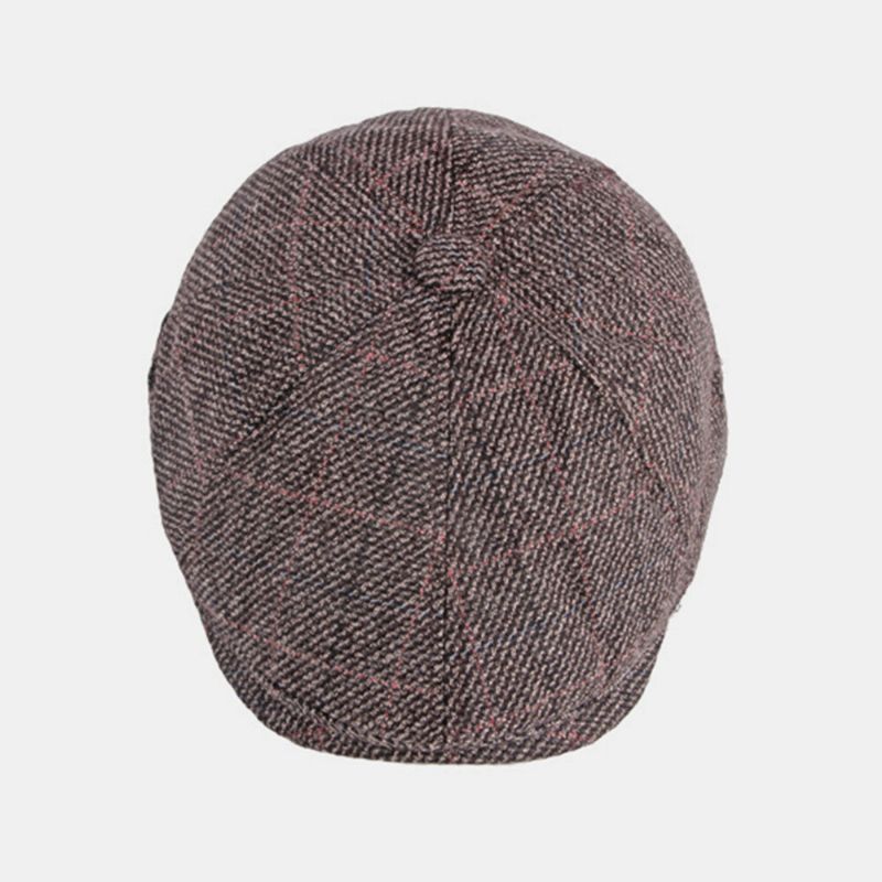 Chapeau Octogonal À Motif De Treillis À Bord Court Pour Hommes British Retro Side Boucle Réglable Casquette De Peintre Béret Casquette Plate