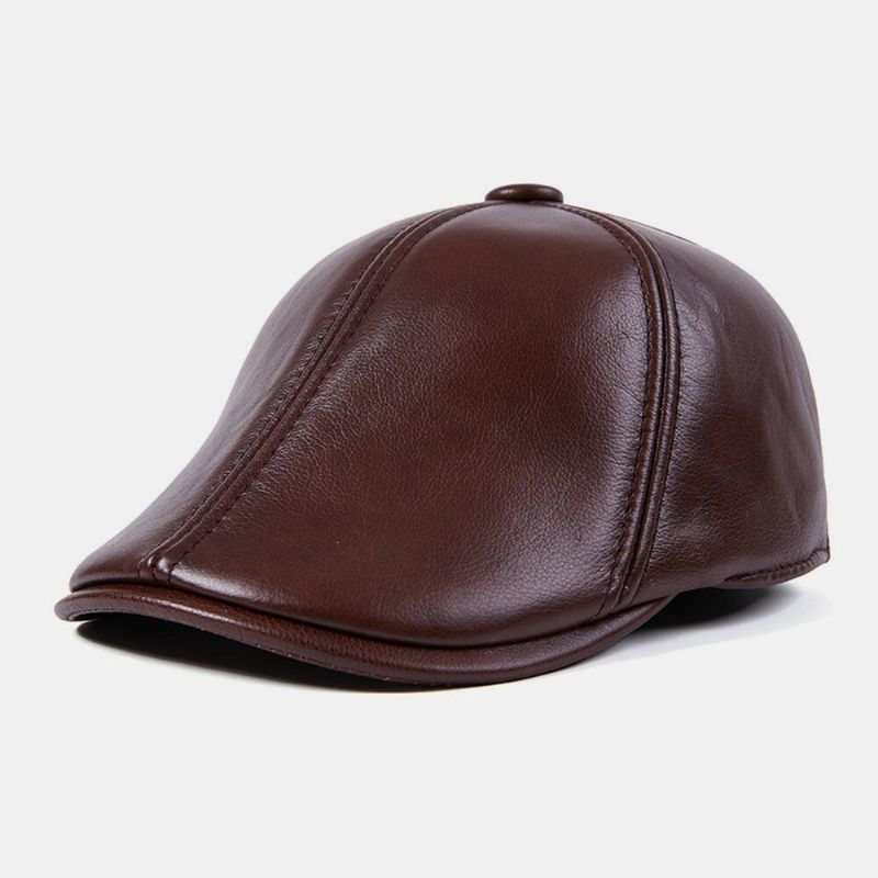 Chapeau À Oreillettes Pour Homme Dôme En Cuir De Vachette Protection Des Oreilles À Bord Court Bérets Coupe-vent Chapeau De Peintre