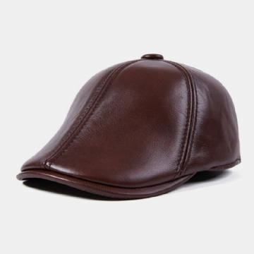 Chapeau À Oreillettes Pour Homme Dôme En Cuir De Vachette Protection Des Oreilles À Bord Court Bérets Coupe-vent Chapeau De Peintre