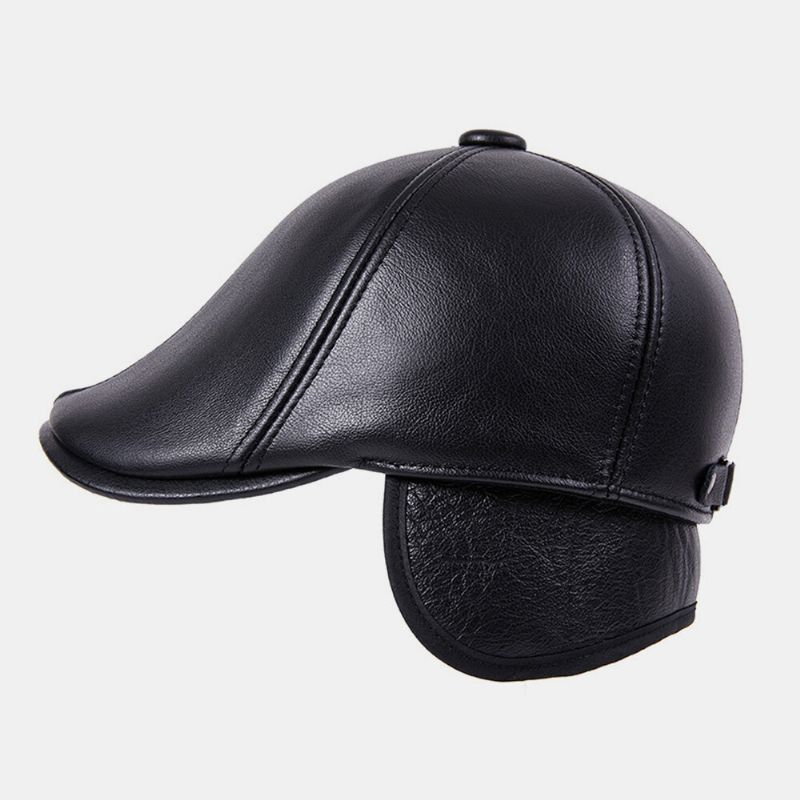 Chapeau À Oreillettes Pour Homme Dôme En Cuir De Vachette Protection Des Oreilles À Bord Court Bérets Coupe-vent Chapeau De Peintre