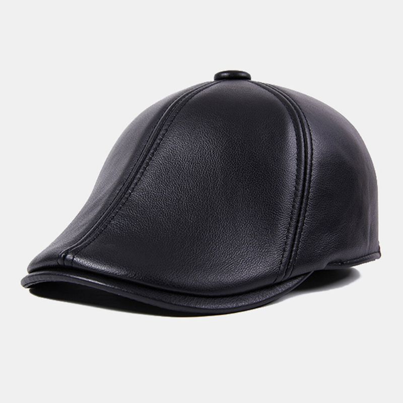 Chapeau À Oreillettes Pour Homme Dôme En Cuir De Vachette Protection Des Oreilles À Bord Court Bérets Coupe-vent Chapeau De Peintre