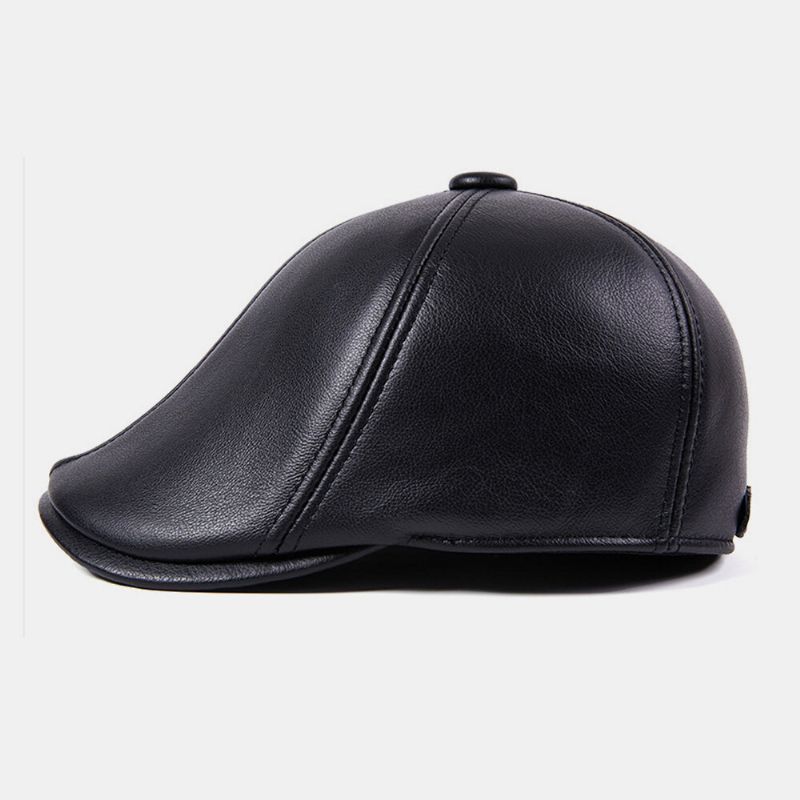 Chapeau À Oreillettes Pour Homme Dôme En Cuir De Vachette Protection Des Oreilles À Bord Court Bérets Coupe-vent Chapeau De Peintre