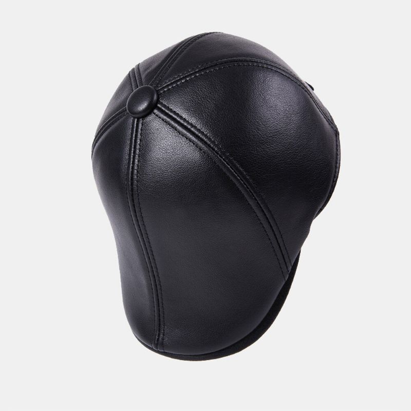 Chapeau À Oreillettes Pour Homme Dôme En Cuir De Vachette Protection Des Oreilles À Bord Court Bérets Coupe-vent Chapeau De Peintre