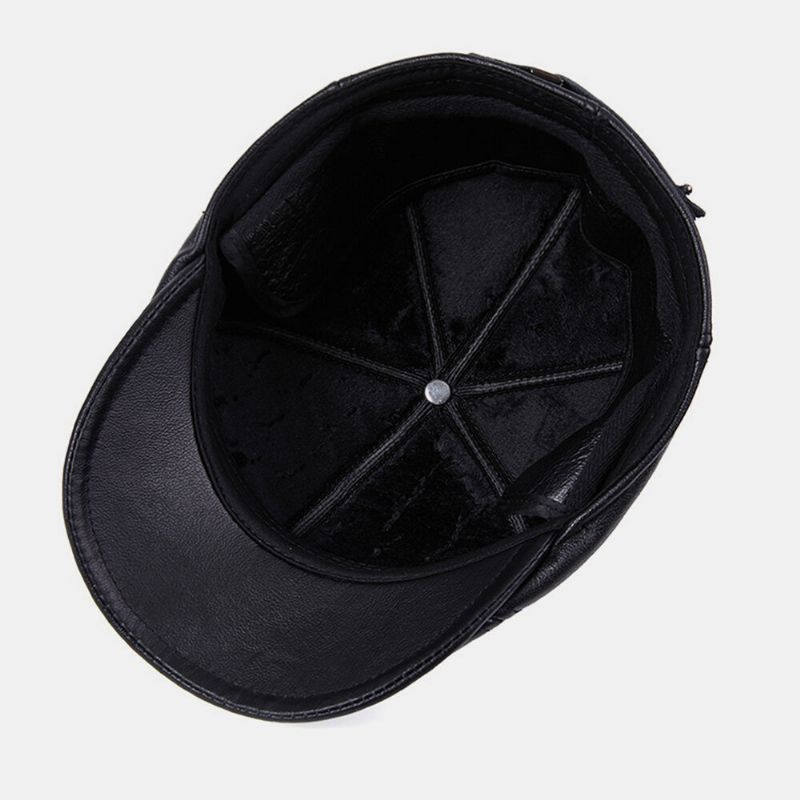 Chapeau À Oreillettes Pour Homme Dôme En Cuir De Vachette Protection Des Oreilles À Bord Court Bérets Coupe-vent Chapeau De Peintre