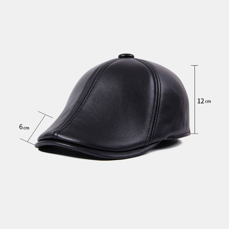 Chapeau À Oreillettes Pour Homme Dôme En Cuir De Vachette Protection Des Oreilles À Bord Court Bérets Coupe-vent Chapeau De Peintre