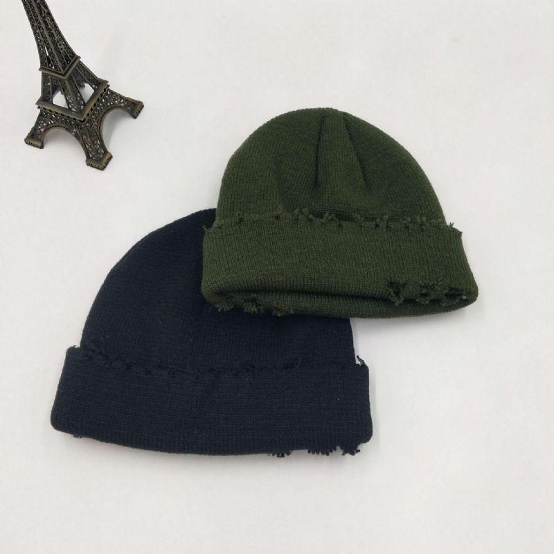 Chapeau De Propriétaire En Tricot Déchiré Bonnet En Laine De Couleur Pure Chapeau De Melon Effiloché Bonnet À Bonnets Froids