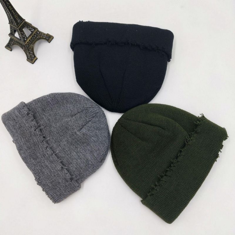 Chapeau De Propriétaire En Tricot Déchiré Bonnet En Laine De Couleur Pure Chapeau De Melon Effiloché Bonnet À Bonnets Froids