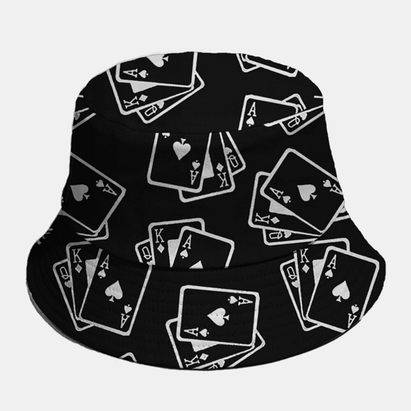 Chapeau Seau Décontracté Unisexe En Coton Couleur Unie Poker Picture Element Fashion